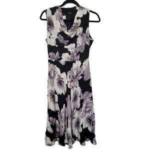 Donna‎ Ricco New York Floral Cowl Neck Sleeveless Midi Dress Women Size 8 Silk